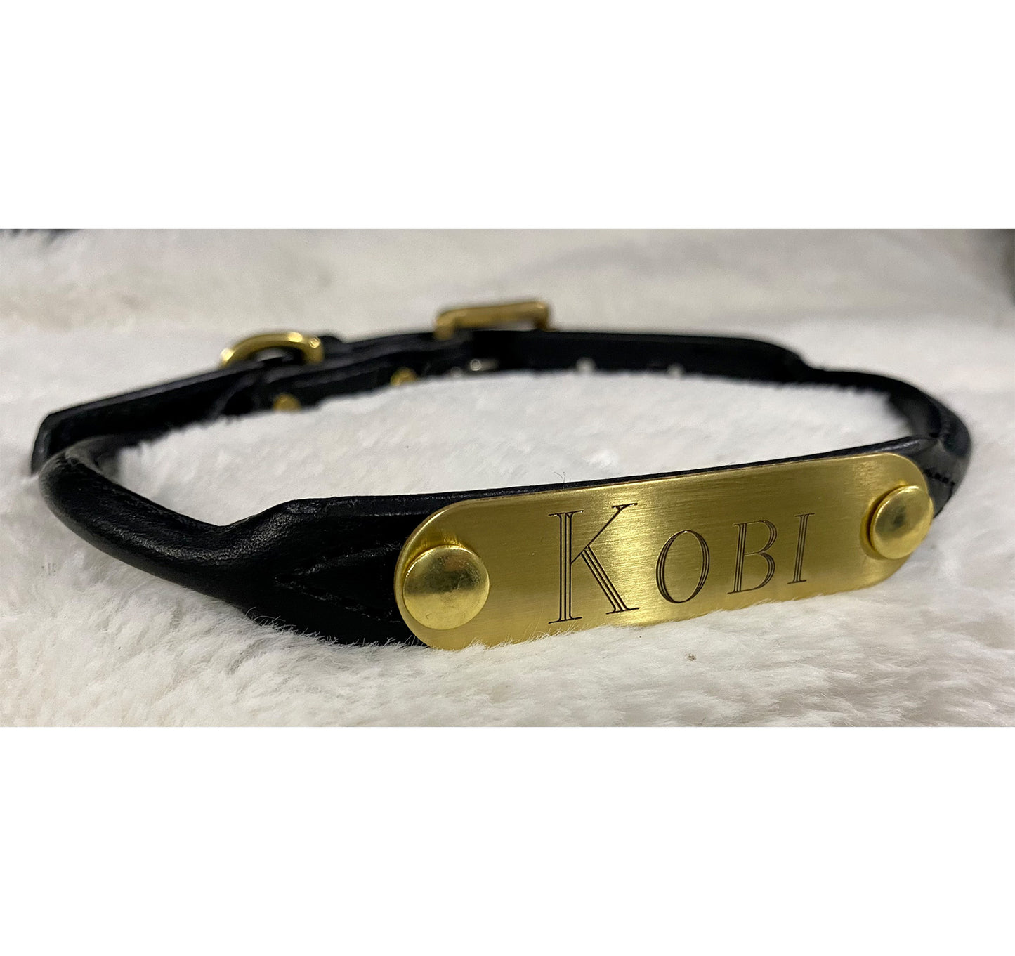 Rolled Leather Dog Collar with One Personalized Brass Tag