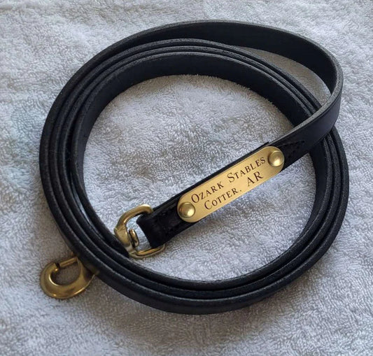 Personalized Amish Made Flat Leather Horse Lead with One Brass Tag