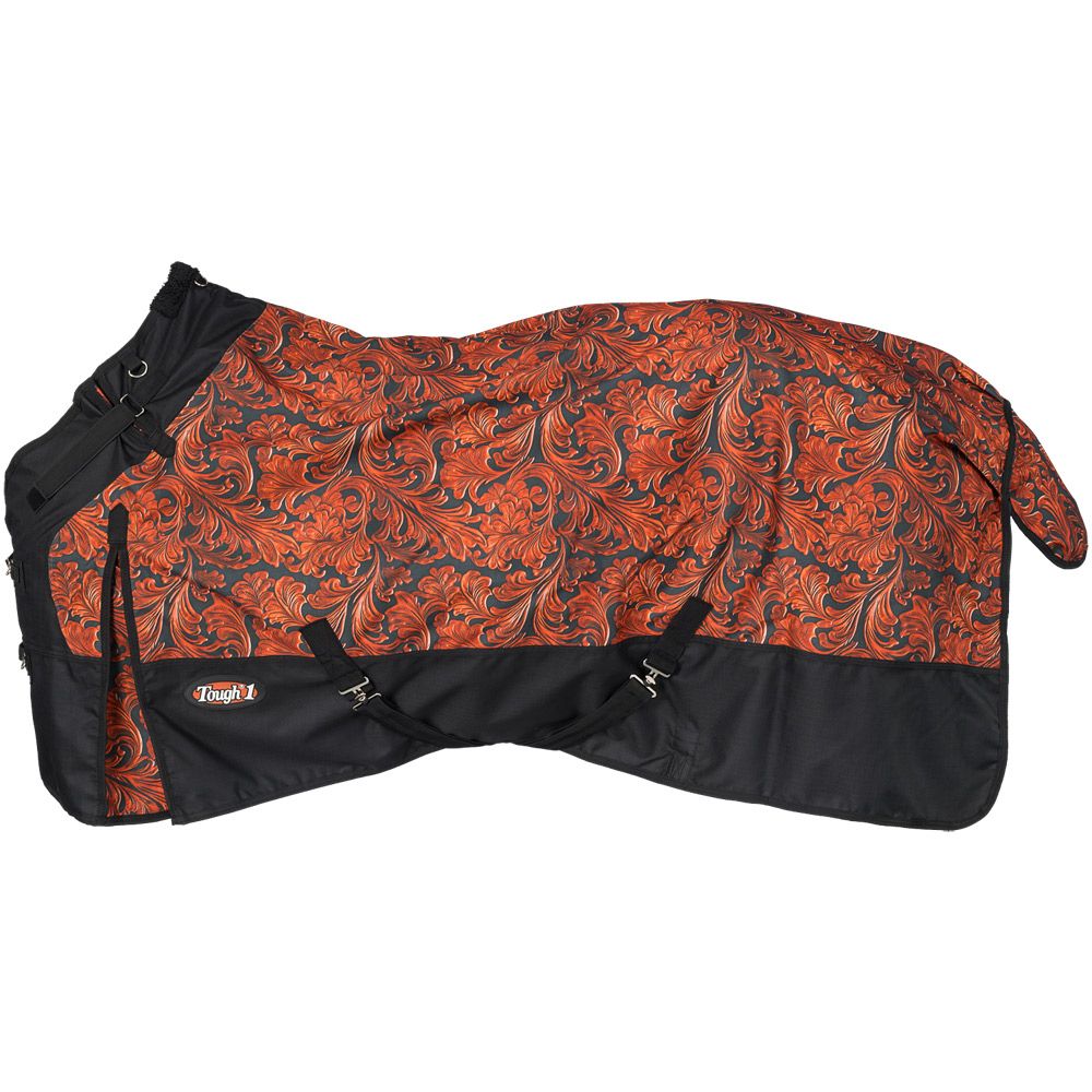 Tough1 1200D Tooled Leather Print Waterproof Horse Turnout Blanket with Snuggit™ – 250g