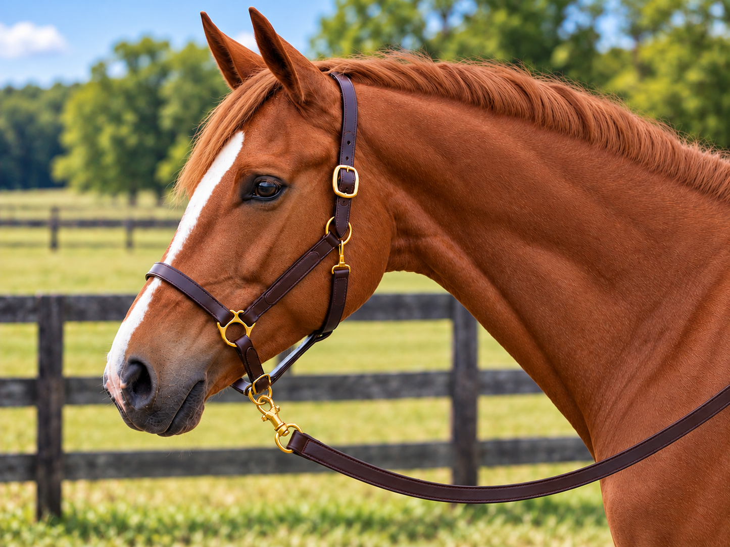 Amish Made Flat Leather Horse Lead – Brass Snap – 5' & 6'