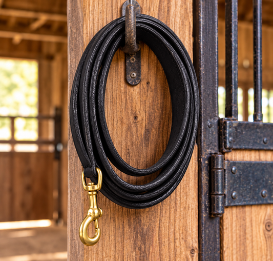 Amish Made Flat Leather Horse Lead – Brass Snap – 5' & 6'