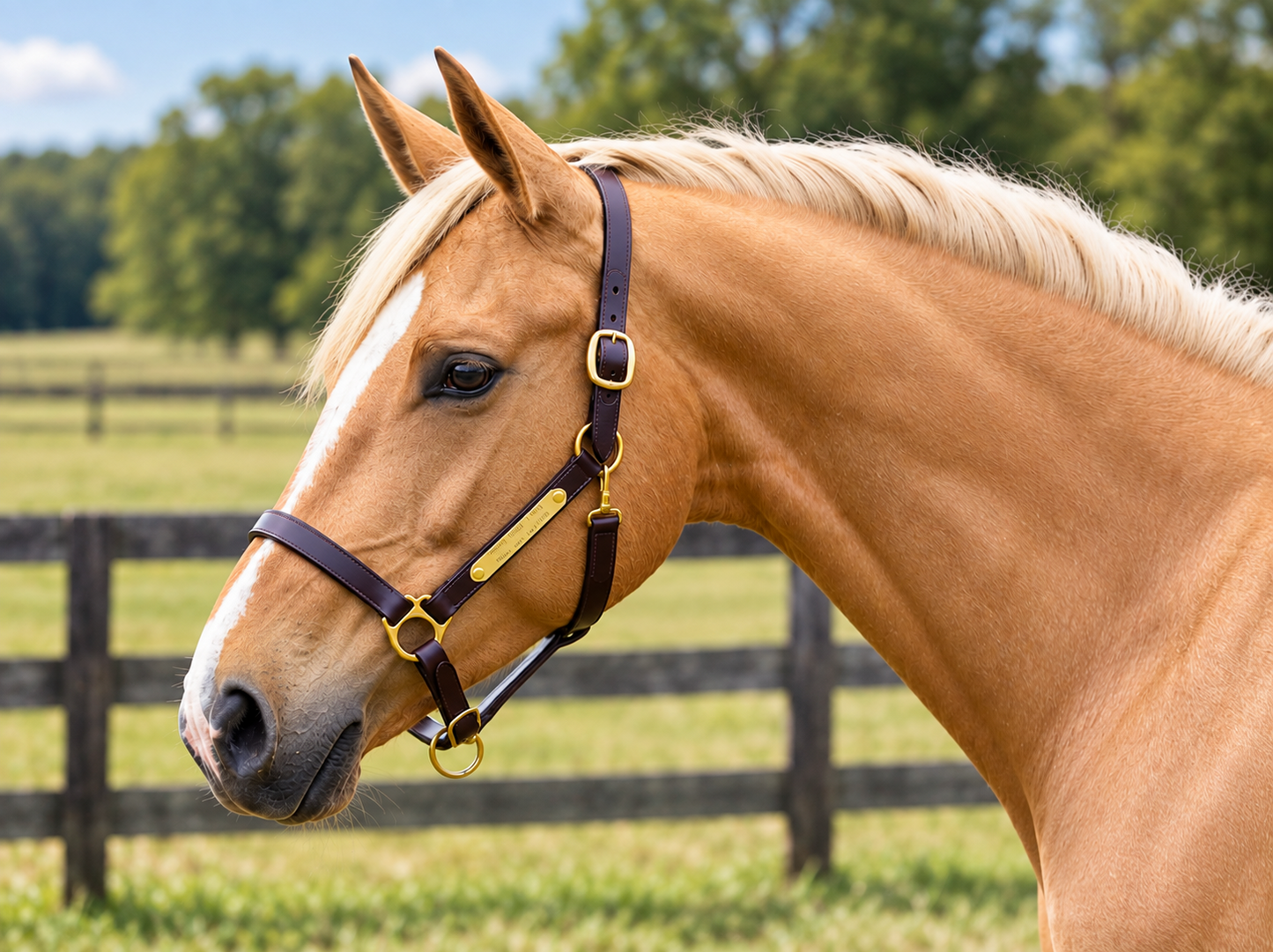 Personalized Economy Leather Halter with One Brass Tag