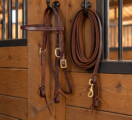 Miniature & Pony Harness Leather Browband Bridle with Roping Reins – Royal King