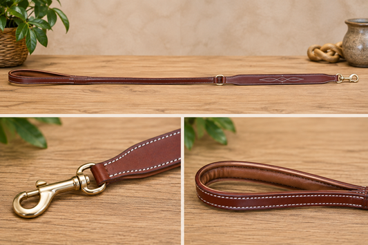 Premium Padded Leather Dog Leash with Brass Hardware