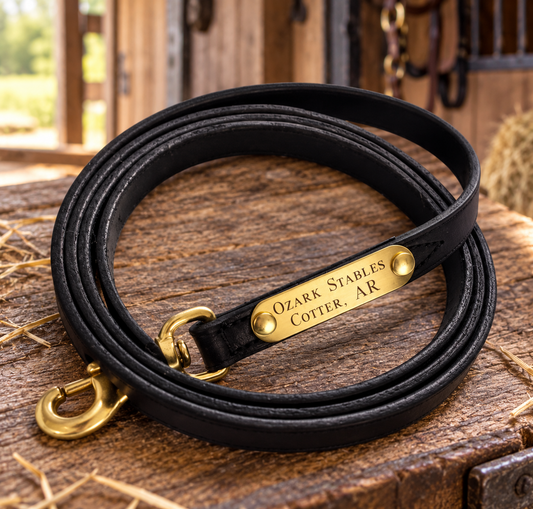 Personalized Amish Made Flat Leather Horse Lead with One Brass Tag