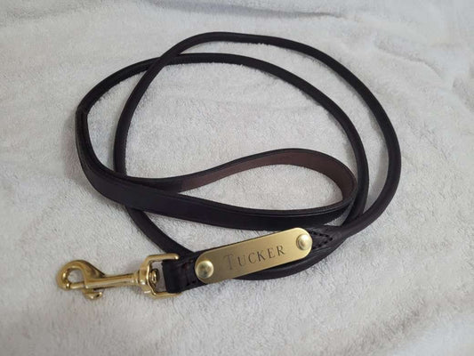 Personalized Amish Made Rolled Leather Dog Leash with One Brass Tag