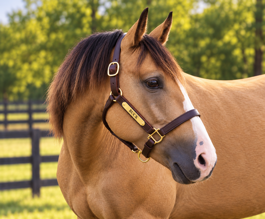 Leather Horse Halter with One Brass Tag by Mose Miller