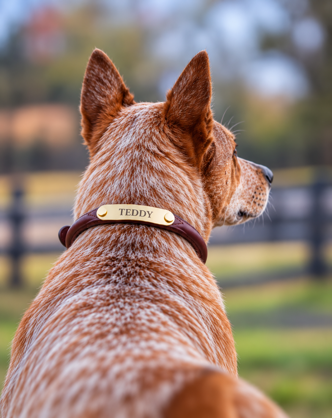 Rolled Leather Dog Collar with One Personalized Brass Tag