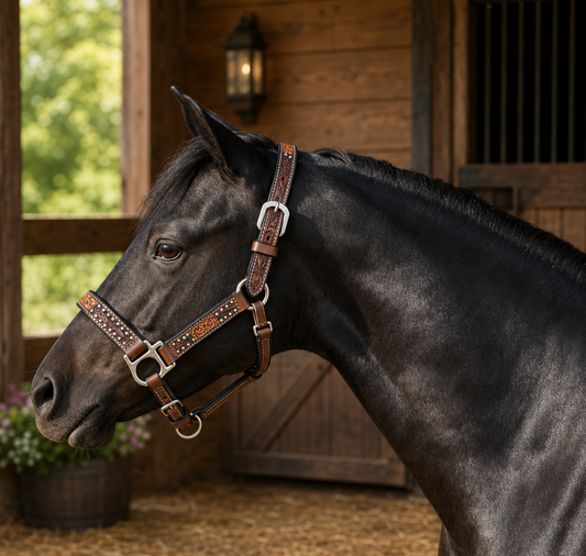 Miniature Horse and Pony Western Leather Halter with Lead – Royal King Cow Puncher